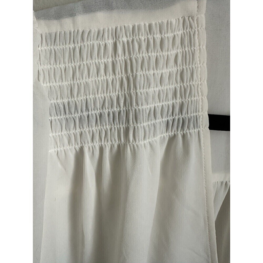 NEW 1. State Blouse Size 2X White Chiffon Smocked Yoke Long Balloon Sleeves Top - Picture 4 of 6
